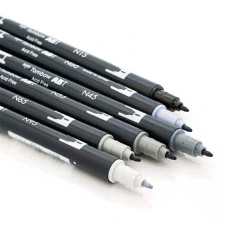 Tombow Dual Brush Pen Set 6pk Greys