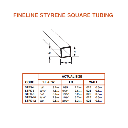 Plastruct Fineline Square Tube: 5/16